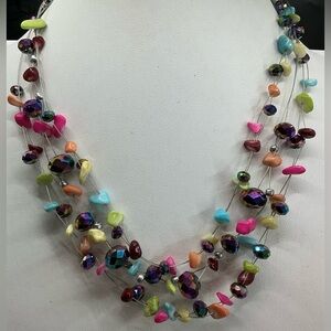 MULTI COLOR LAYERED RAINBOW BEAD ILLUSION FLOATING NECKLACE